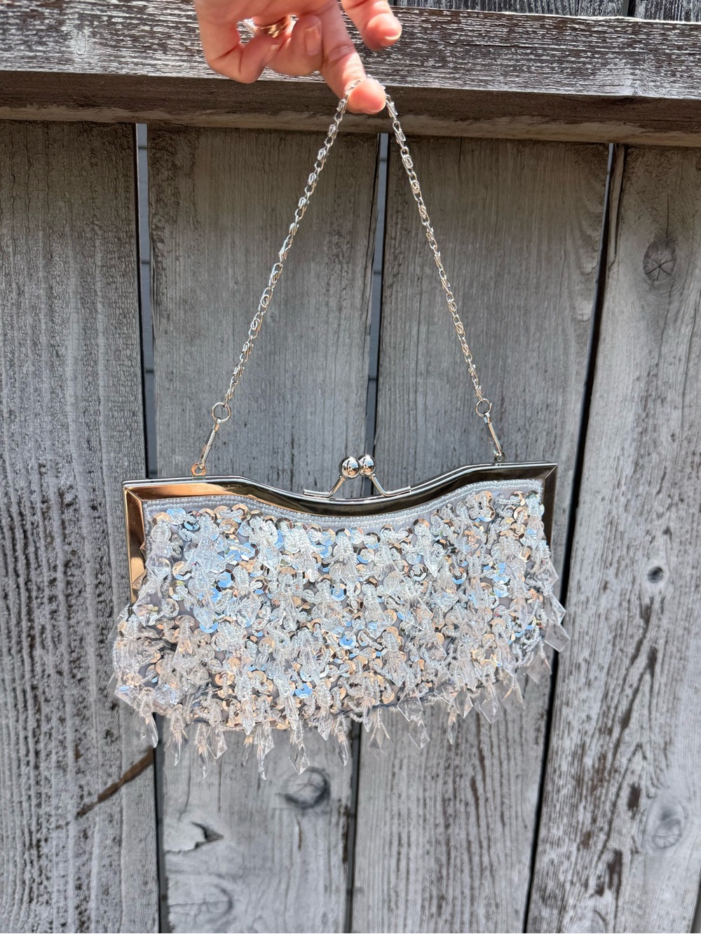 Silver Beaded Bag Kiss Lock